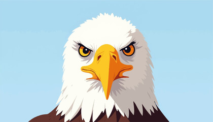Obraz premium Bald eagle close-up with piercing eyes against clear sky, strength and freedom
