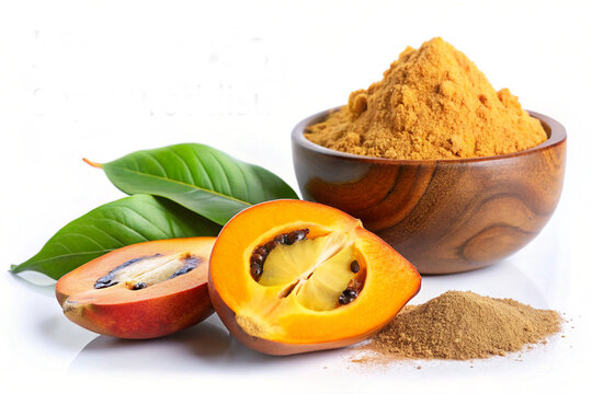 Sapindus Mukorossi Fruit and Powder Isolated on White