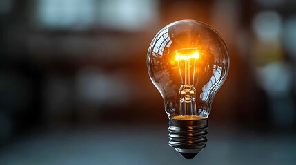 Glowing bulb shines in dark, blurred room