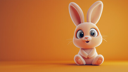 Fototapeta premium Adorable 3D clay-style Easter bunny with big expressive eyes, playful and modern design, perfect for festive and family-friendly visuals. 