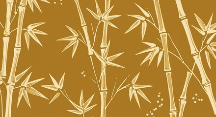 Obraz premium Golden Brown and Cream Batik With Subtle Bamboo and Leaf Motifs