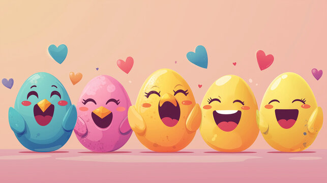 Social media Easter engagement concept featuring emoji-style Easter eggs reacting to messages. Fun and interactive design for digital campaigns and holiday promotions