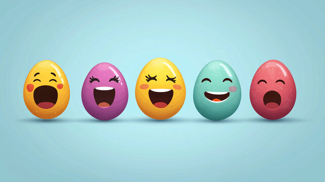 Social media Easter engagement concept featuring emoji-style Easter eggs reacting to messages. Fun and interactive design for digital campaigns and holiday promotions