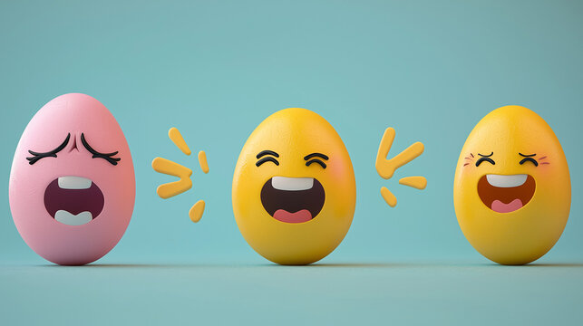 Social media Easter engagement concept featuring emoji-style Easter eggs reacting to messages. Fun and interactive design for digital campaigns and holiday promotions