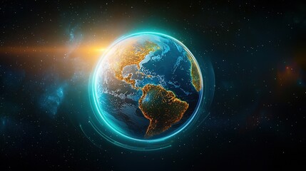 Vibrant Earth View from Space with Glowing Cosmic Background