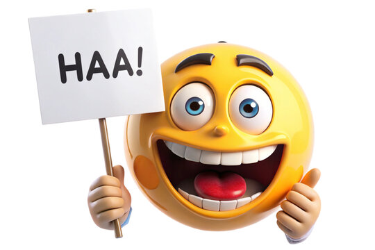 Playful emoji with wide smile and HAHA sign, perfect for joyful wallpaper background
