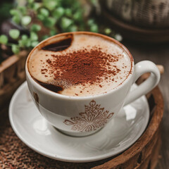 Obraz premium Close-Up of Cappuccino with Heart Latte Art High-Quality Stock Image