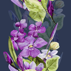 Frühlingsblumen.Seamless pattern of wild flowers, watercolor  image  on a colored background.