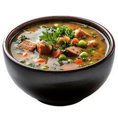 A Bowl of Dutch Pea Soup Thick Soup with Meat and Vegetables Isolated on Transparent Background
