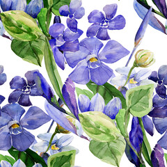 Frühlingsblumen.Seamless pattern of wild flowers, watercolor  image  on a colored background.
