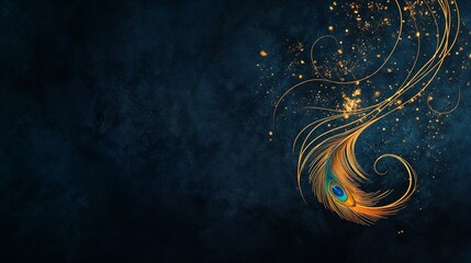Obraz premium A fine golden swirl forming the shape of a peacock feather against a rich velvet horizontal background