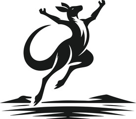 Kangaroo jumping with arms raised joyfully vector silhouette