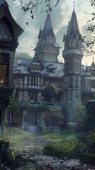 Fototapeta premium Misty Gothic Manor Path.