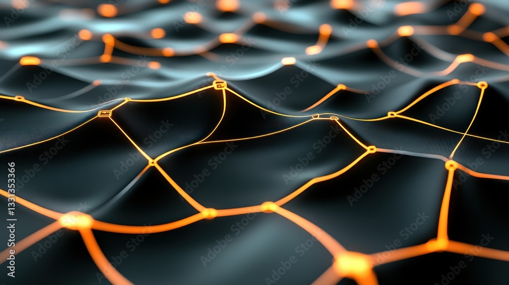 Aufkleber abstract digital landscape with glowing orange lines on dark background