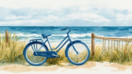 Fototapeta premium Vintage Bicycle by the Ocean Shore in a Peaceful Coastal Landscape Scene