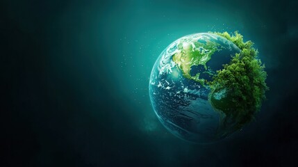 Fototapeta premium Earth with Greenery and Ocean Waves in a Mystical Atmosphere