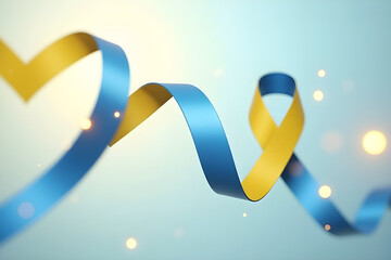 A image design created for world down syndrome day 2025 with blue and yellow ribbons