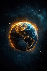 Stunning Earth View with Glowing Light and Starry Background