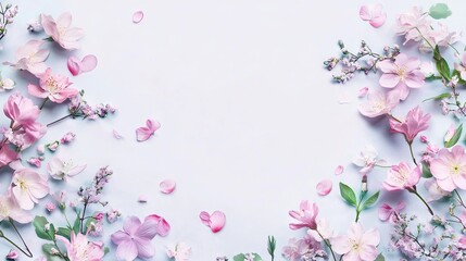 Spring flowers on a plain background, banner