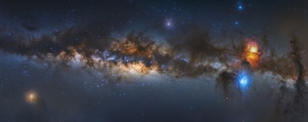 Naklejka premium A vast panoramic view of the majestic night sky with stars