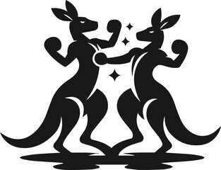 Two happy kangaroos playfully boxing vector silhouette