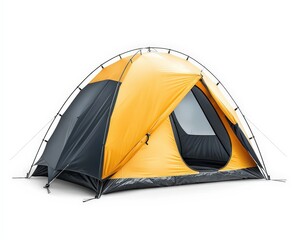 Vibrant Yellow and Gray Camping Tent Set Against White Background