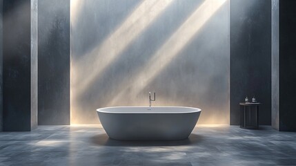 Serene and Modern Bathroom Design with Stylish Freestanding Bathtub and Ambient Natural Lighting