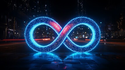 Infinity Symbol Glows in Urban Nightscape