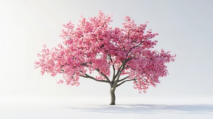 Obraz premium Beautiful Pink Cherry Blossom Tree Against a Light Background