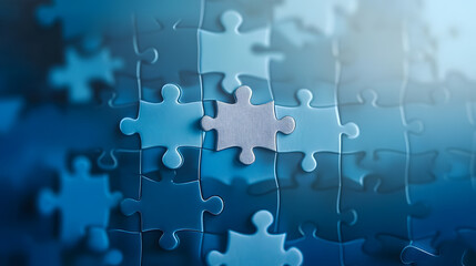 Almost There: Blue Jigsaw Puzzle with One Missing Piece Highlighting Challenge and Solution