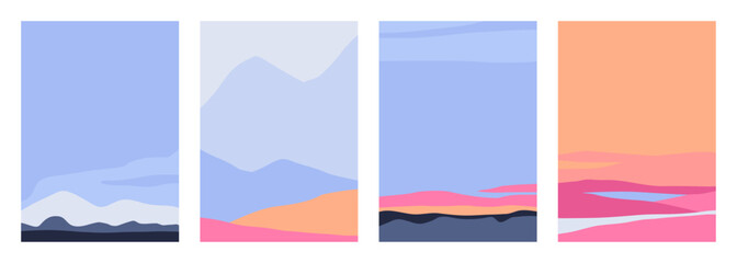 Beautiful landscape set. Abstract bright minimalistic background