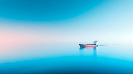 Obraz premium Concept: Serenity at sea: A lone freighter journey across calm turquoise water