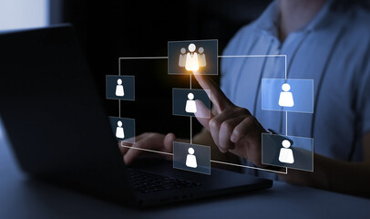 Workflow automation process with flowchart.Business employee hierarchy structure.Order or...