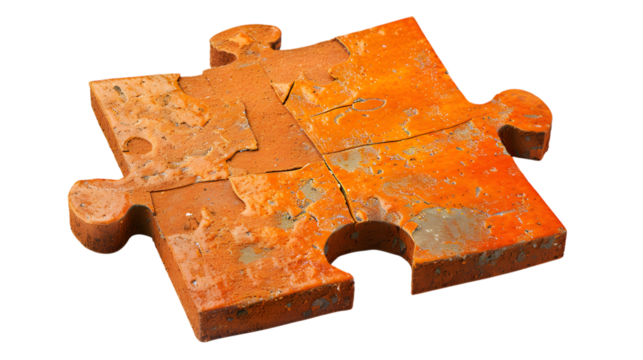 Weathered Orange Jigsaw Puzzle Piece - Isolated on White Background