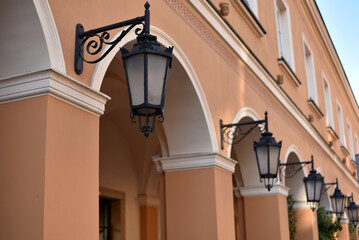 Street lamp on the background of the city