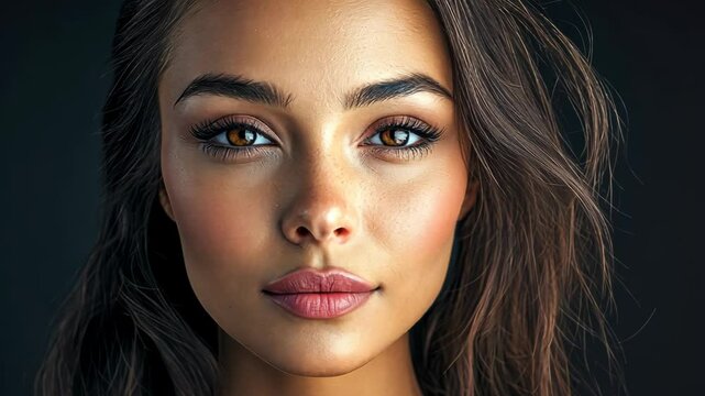 Woman with brown hair and brown eyes is wearing a yellow shirt. She has a nice smile and her eyes are bright