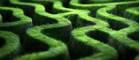 Green Grass Maze Winding Pattern Close-up - Concept of Challenges and Solutions