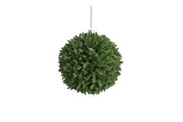 Green Christmas ornament hanging from a string, isolated