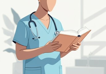 Healthcare professional reading a book, symbolizing knowledge and care