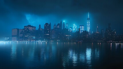 Fototapeta premium Elegant new york skyline with sunrise reflections high resolution photo