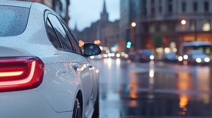 City street at night, rainy weather