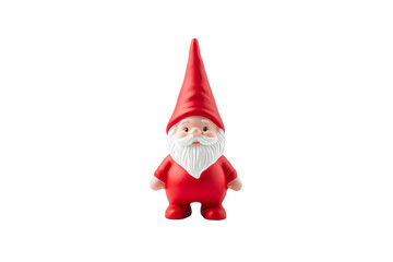 Red gnome with a white beard and a white hat, isolated