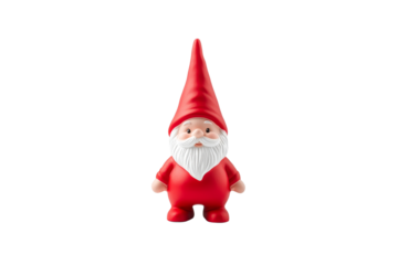 Red gnome with a white beard and a white hat, isolated