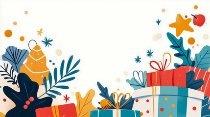 Holiday Gifts in Whimsical Winter Foliage Frame for Seasonal Greetings