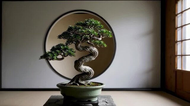 Elegant Bonsai Tree in a Minimalist Japanese Interior

