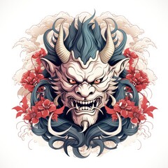 Tattoo-Style Depiction of a Mythical Japanese Oni