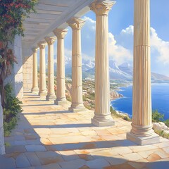 Fototapeta premium Exquisite columns with classical design and blue sky high resolution picture