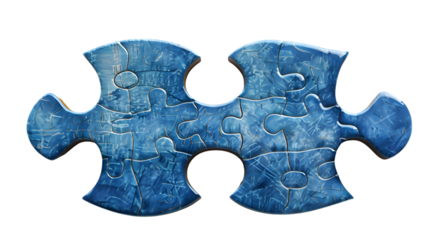 Two Connected Blue Puzzle Pieces isolated on White Background