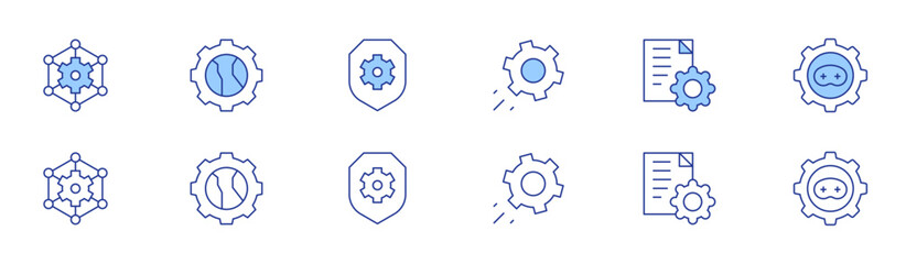 Settings icon set in two styles, Duotone and Thin Line style. Editable stroke. connection, settings, shield, setting