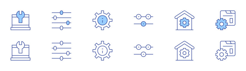 Settings icon set in two styles, Duotone and Thin Line style. Editable stroke. controls, settings, gear